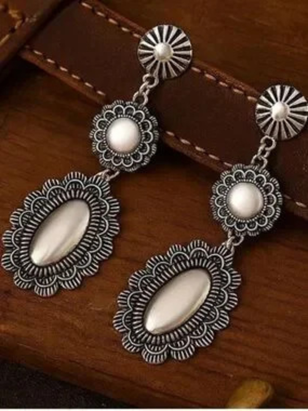 Sterling-Style Silver and White Floral Drop Earrings